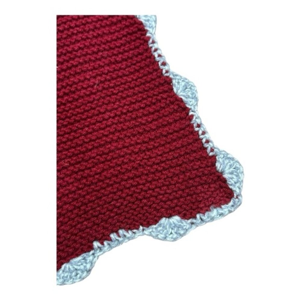 Crochet Scarf Womens OS Red With Gray Trim Handmade 21x54 Outdoor Shawl - Picture 6 of 6